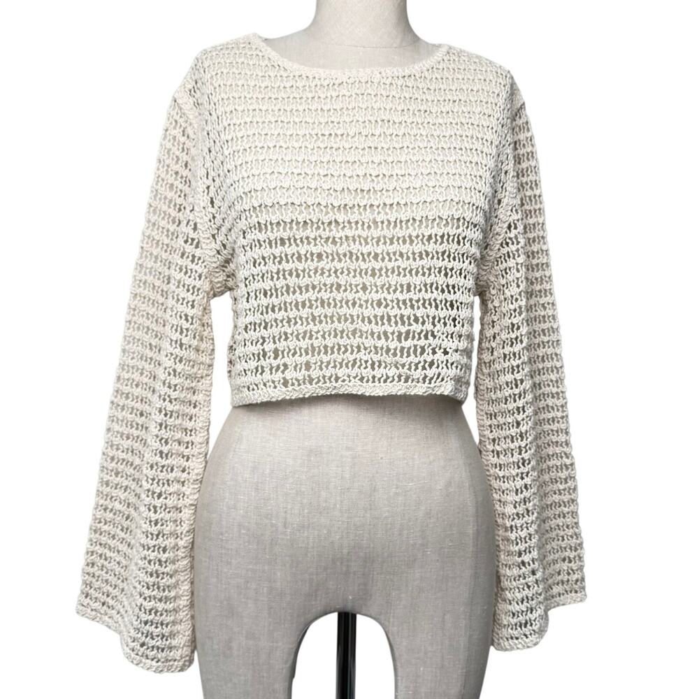 Gigi Moda Design in Italy Cropped Crochet Sweater Boho Sheer Cotton Summer